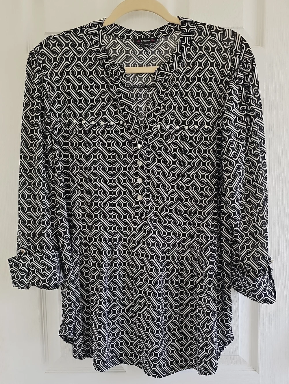 Cocomo Black & White Geometric Button-Front Blouse